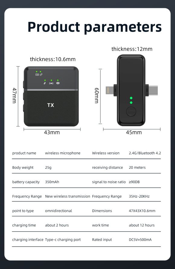 Micrófono Inalámbrico Doble Sx31 Color Negro - Compatible iPhone/Android - Imagen 4