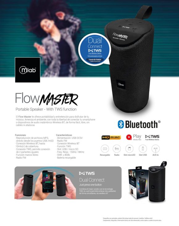 PARLANTE PORTATIL FLOW MASTER 8” NEGRO MLAB - Imagen 4
