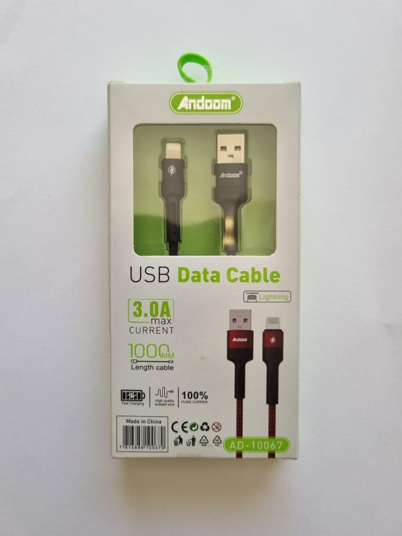 USB DATA CABLE 3,0A MAX CURRENT, color negro Lightning
