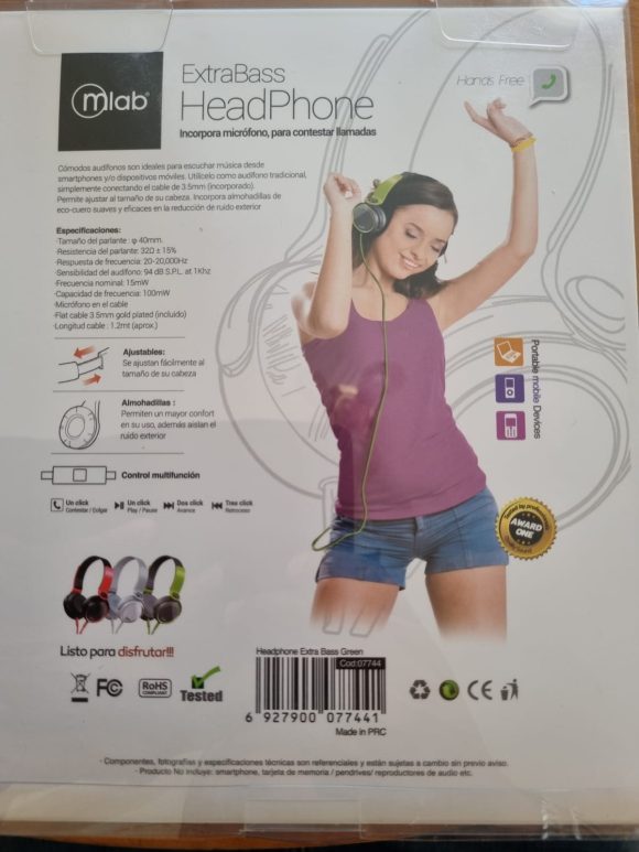 AUDIFONOS HEAD PHONE EXTRABASS MLAB MODEL 7744 VERDE - Imagen 2
